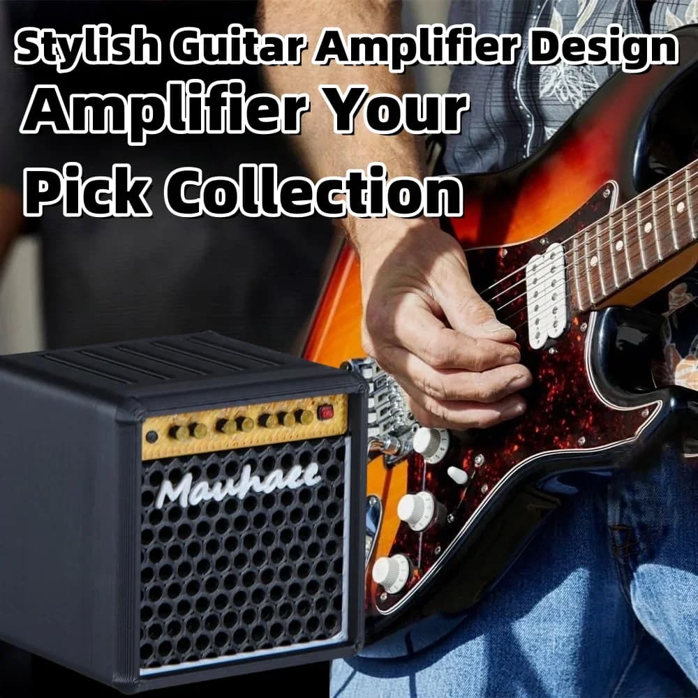 Porta plettro per chitarra Miwayer/Porta plettro per chitarra portatile a forma di amplificatore di grande capacità stampato 3D con 5 slot/per accessori per chitarra