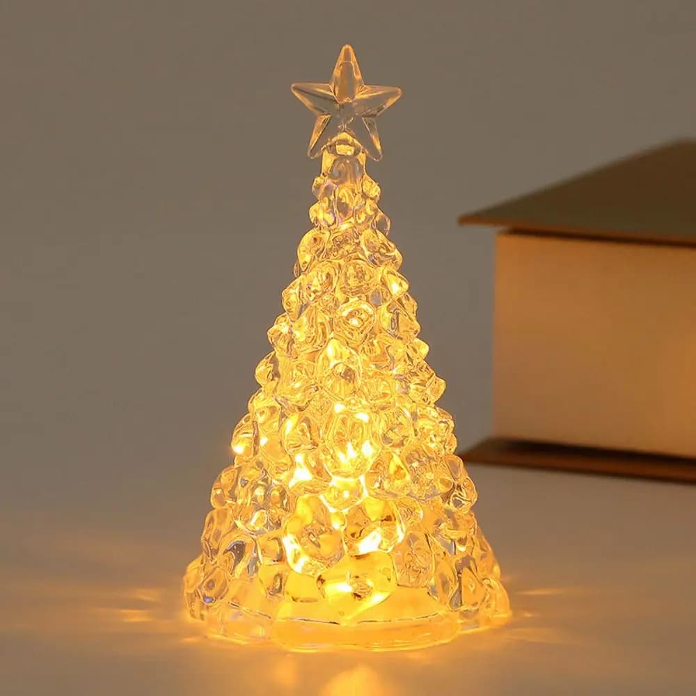 Lampada a Cristallo a Forma di Albero di Natale Luminoso, Luce Notturna Trasparente a LED Colorata per la Vigilia di Natale, Luci a Candela per Bar