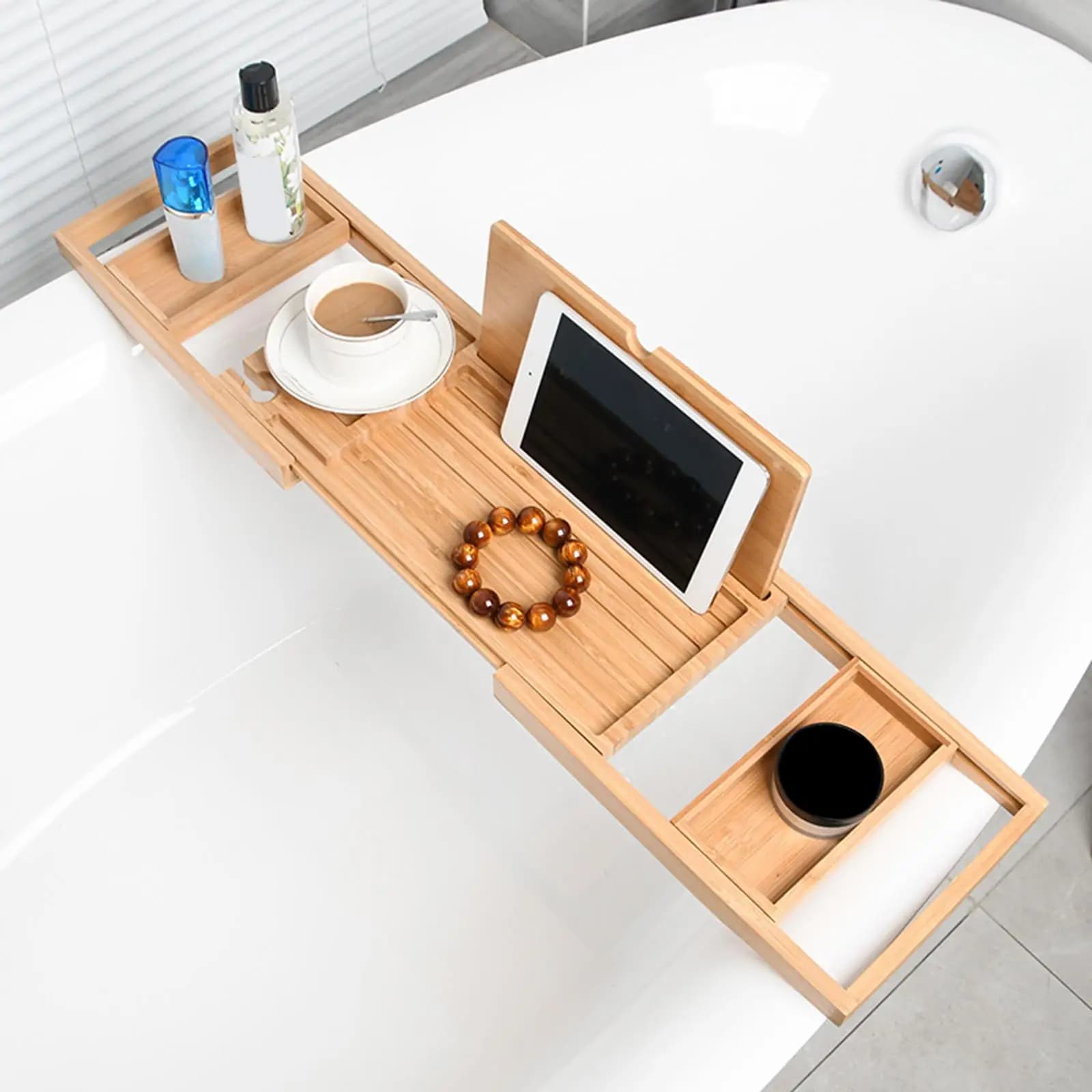 Vassoio Premium in Legno per Vasca da Bagno, Porta Bicchieri da Vino, Accessori per Vasca, Porta Sapone