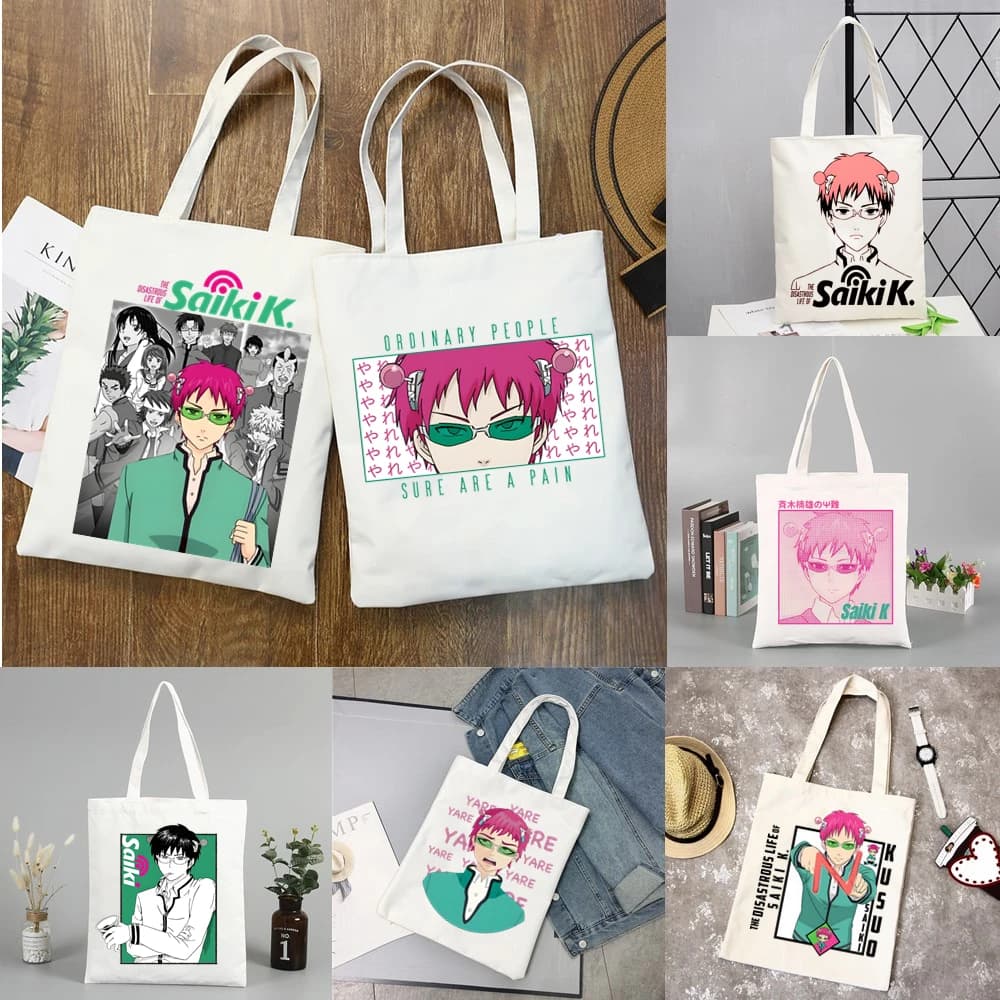 Saiki K Kusuo No Psi Nan Shopping Bag Shopper The functional Life Of Saiki Tote Canvas Bag borsa a tracolla grande riutilizzabile