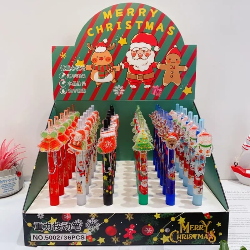 36 pz/lotto Kawaii Di Natale Babbo Natale Alce Pupazzo di Neve Presse Penna Gel Carino 0.5mm Inchiostro Nero Penne Neutre Materiale Scolastico Per Ufficio