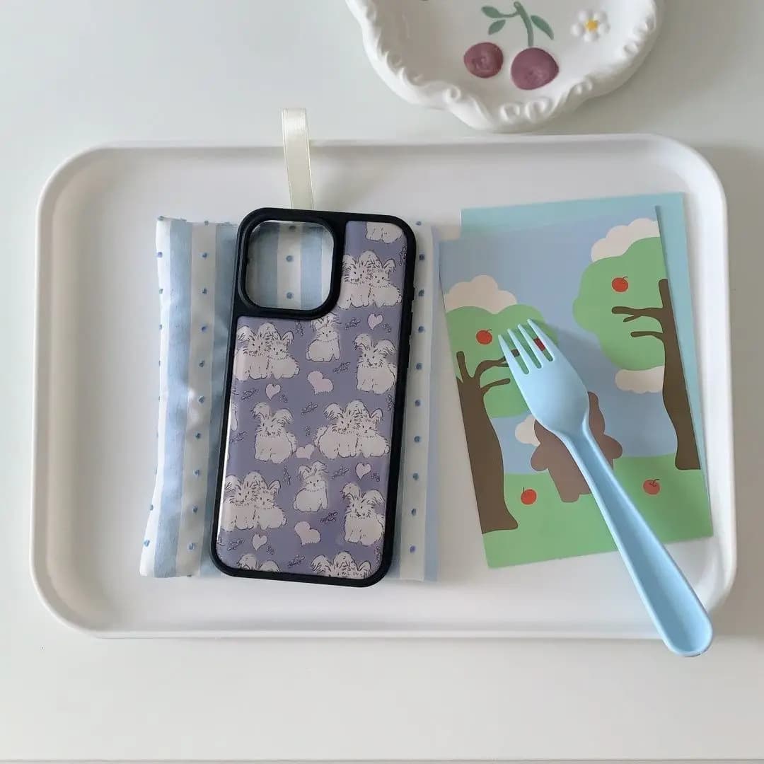 Custodia per telefono anti-caduta con coniglietti di peluche viola a tema cartone animato, simpatici e carini, per iPhone 17 AIR 16 15 14 13 12 11 PRO MAX PLUS