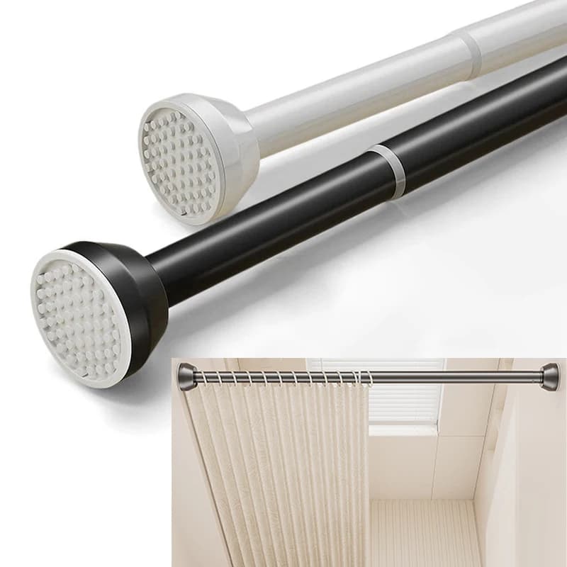 Black Shower Curtain Rod,Adjustable Spring Tension Stainless Steel Telescoping Rod,Easy Install,No Rust