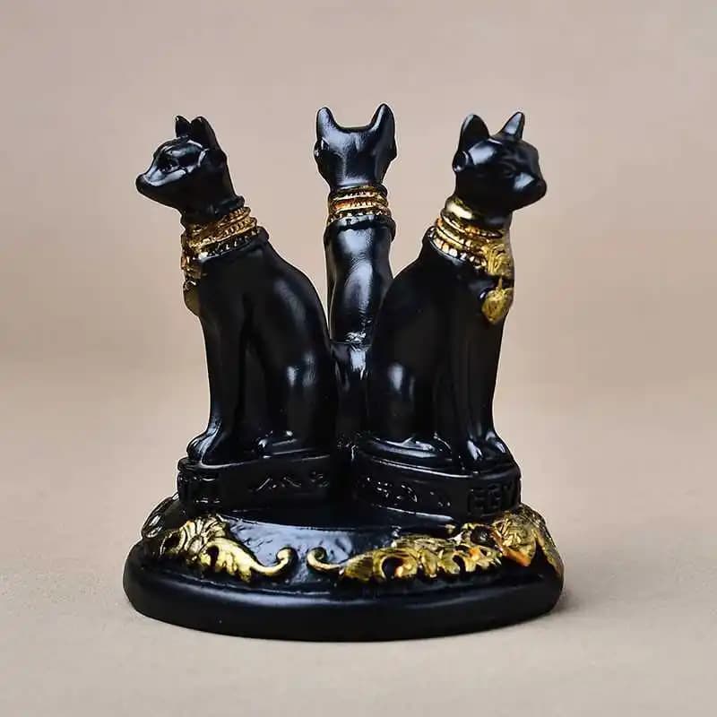 Triple Gatti Egiziani Bastet Figurina da collezione Sfera di cristallo Base in resina Carfts Lucky FengShui Espositore Ornamenti