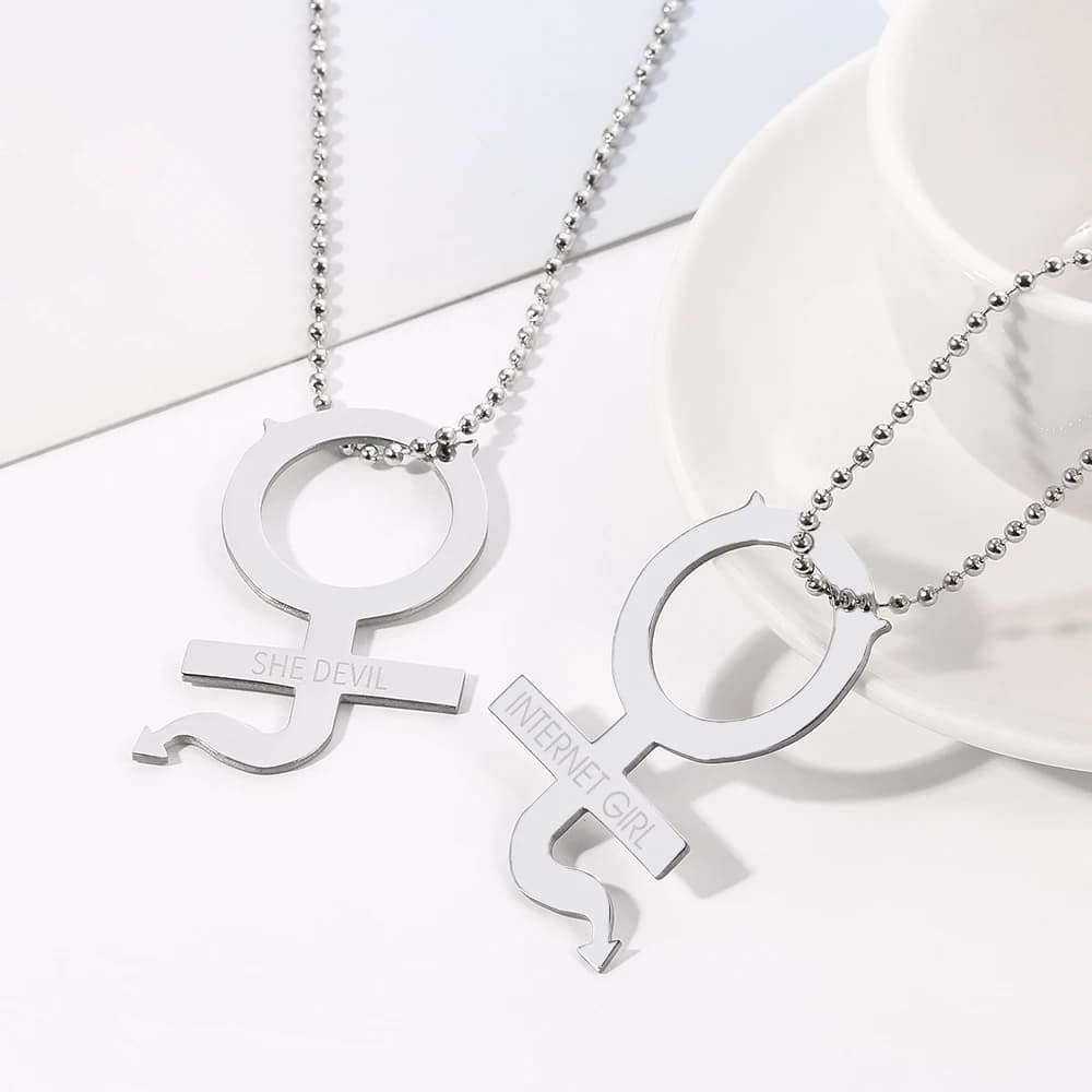 Harajuku Hip-Hop Punk Cat Necklace Exquisite Lettering Unisex Stainless Steel Pendant Fashion Jewelry Accessory