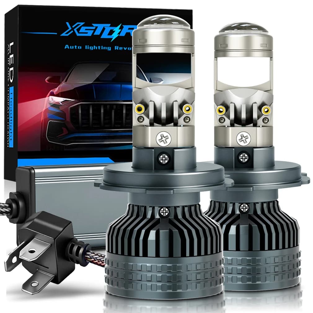 Fari Auto a LED H4 con Mini Proiettore, Lampadine H7 H11 HB3 9005 HB4 9006 Abbaglianti/Anabbaglianti con Ventola Turbo per Auto e Moto 12V 6000K