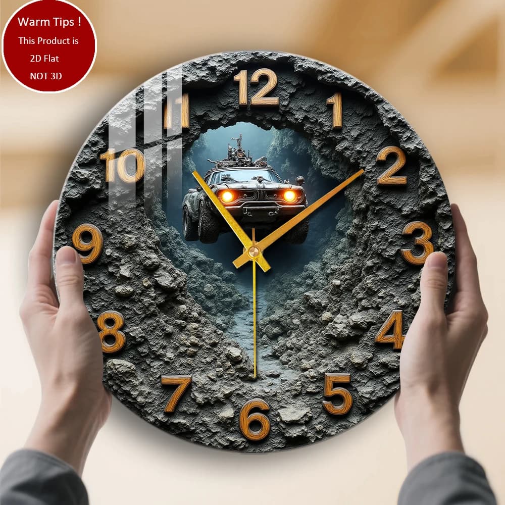 Tempered Glass Wall Clock Post-Apocalizzic Car Cave Watch suitable for wall decorations or table displays everywhere