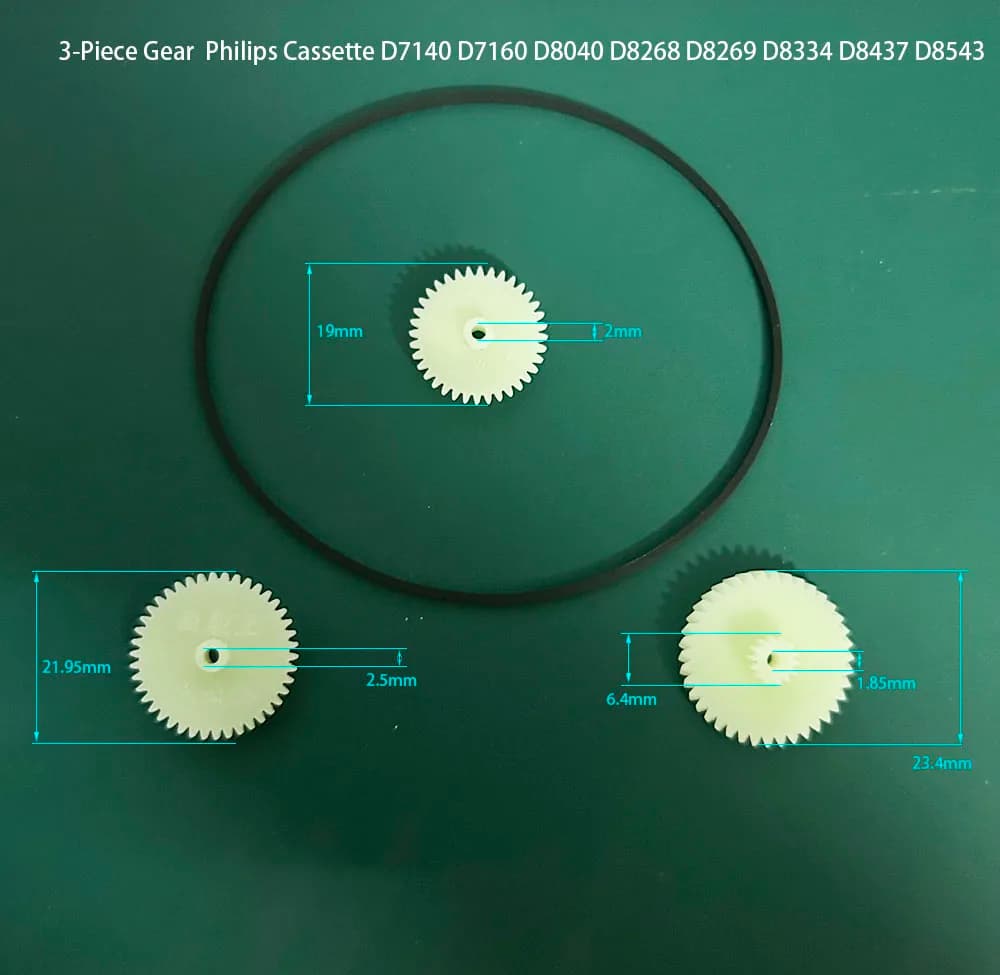 Set di ingranaggi di ricambio da 3 pezzi per registratore a cassetta Philips D7140 D7160 D8040 D8268 D8269 D8334 D8437 D8543