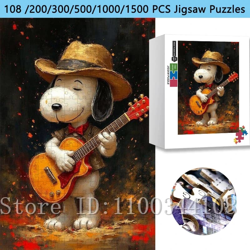 Puzzle con Snoopy che suona la chitarra, gioco educativo per famiglie, giocattolo antistress, regalo perfetto per bambini e adulti, decorazione da parete per la casa