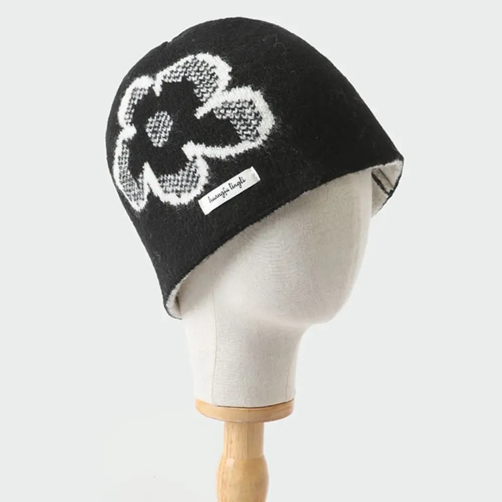 Sweet Printed Flower Jacquard Knitted Hat Warm Vintage Printing Knit Cap Wool Retro Fair Isle Style Beanies Outdoor