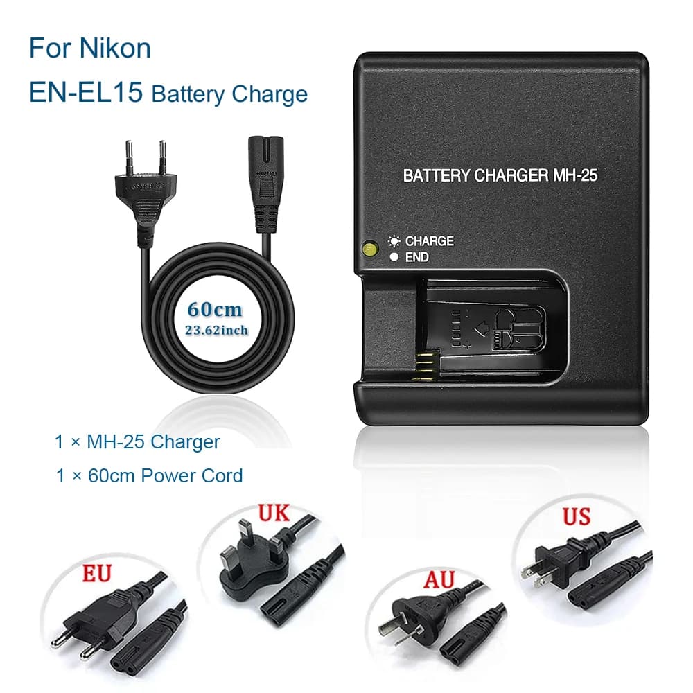 MH-25 MH-25A Caricabatterie per Nikon EN-EL15 EN-EL15B ENEL15C ENEL15 Compatibl D800 D810 D600 D500 D7000 D7200 D730 D750 V1 Fotocamere