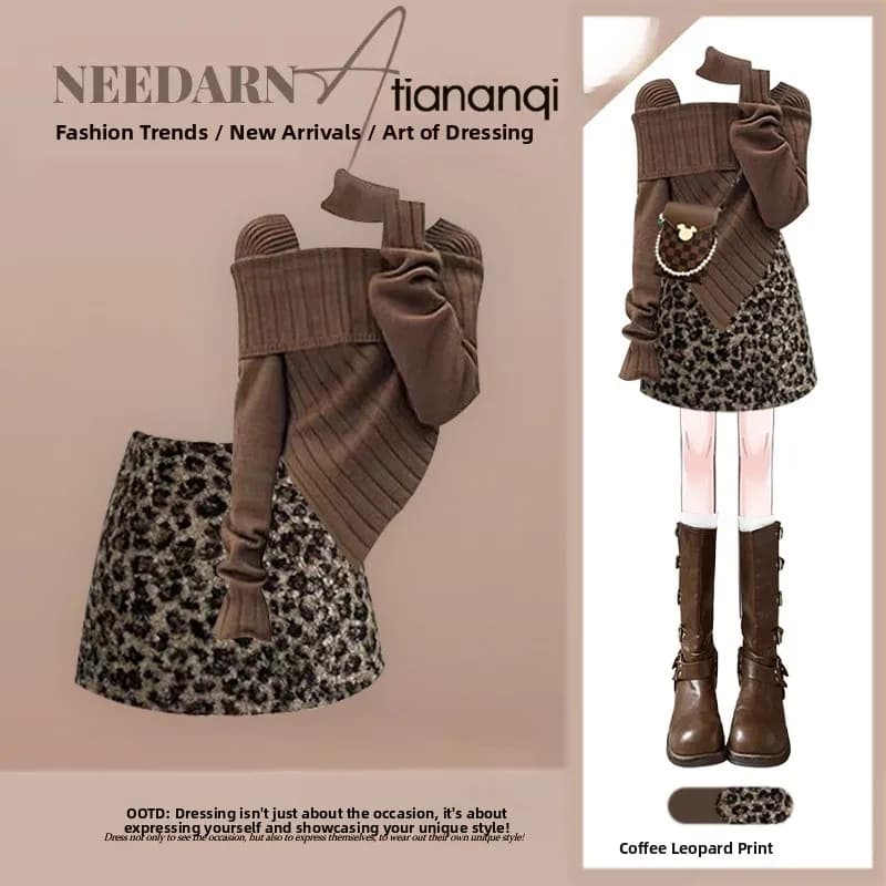 Set Maglione e Gonna Lavorati a Maglia Autunno Inverno per Donna, Bellissimo Set Modellante a Vita Alta che Nasconde le Forme