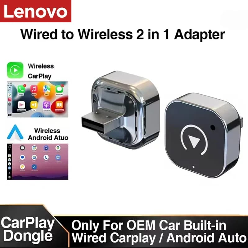 Adattatore USB Lenovo Wireless CarPlay Android Auto, mini box intelligente plug and play universale per VW, Toyota, Nissan, Honda, Ford