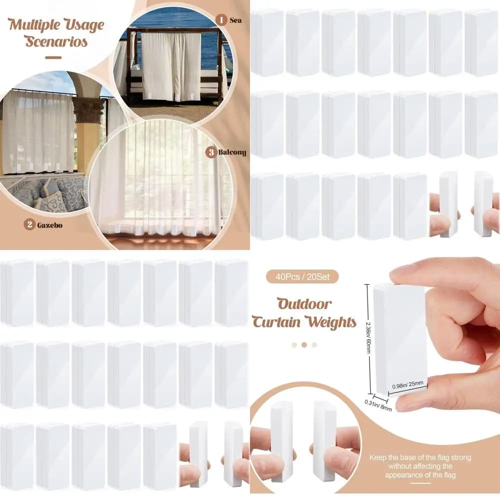 40 weights for waterproof outdoor magnetic curtains, home, shower, wind resistant tablecloths (white)