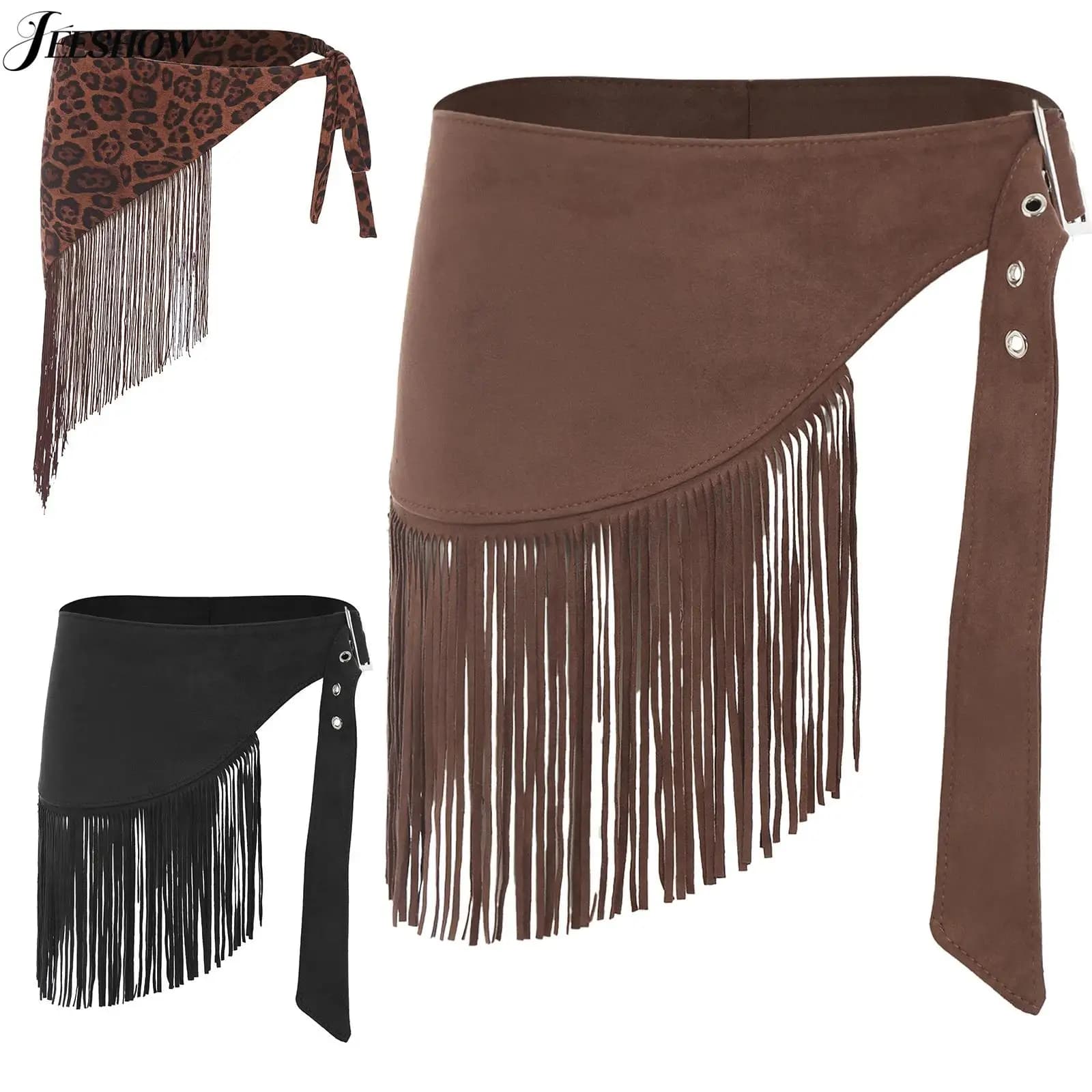 Cintura da donna con nappe in finta pelle scamosciata da cowgirl Accessori per costumi da cowboy occidentali vintage Cintura regolabile con frange stile punk