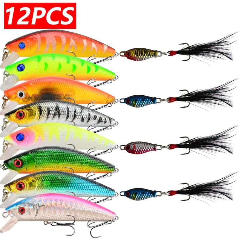 12pcs/lot Fishing Lures 8.7g Minnow & 4.6g VIB Swim Bait Fishing Enhance Your Catch Rate Great Gift for Anglers