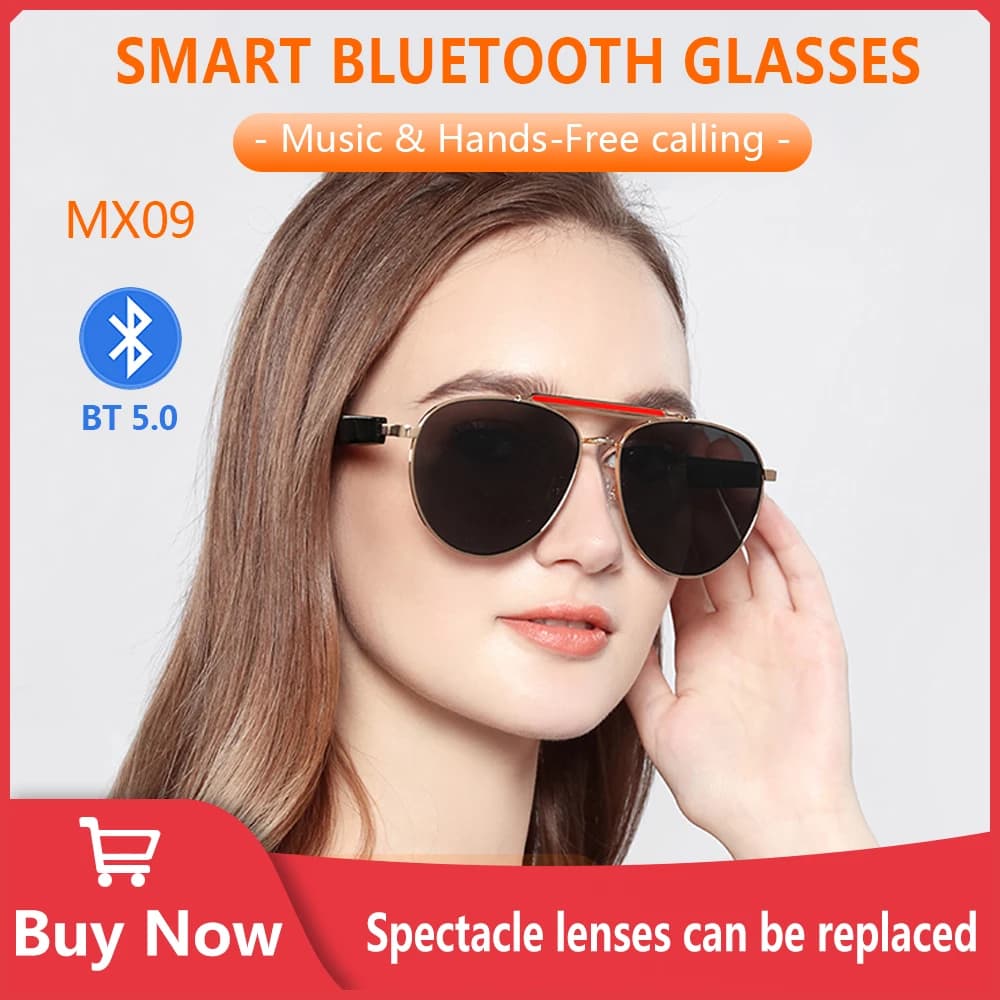 Bluetooth 5.0 Smart Glasses Headset Music Sunglasses Mobile Phone Dust Proof Voice Control Blue Light Earphones Sports Driving