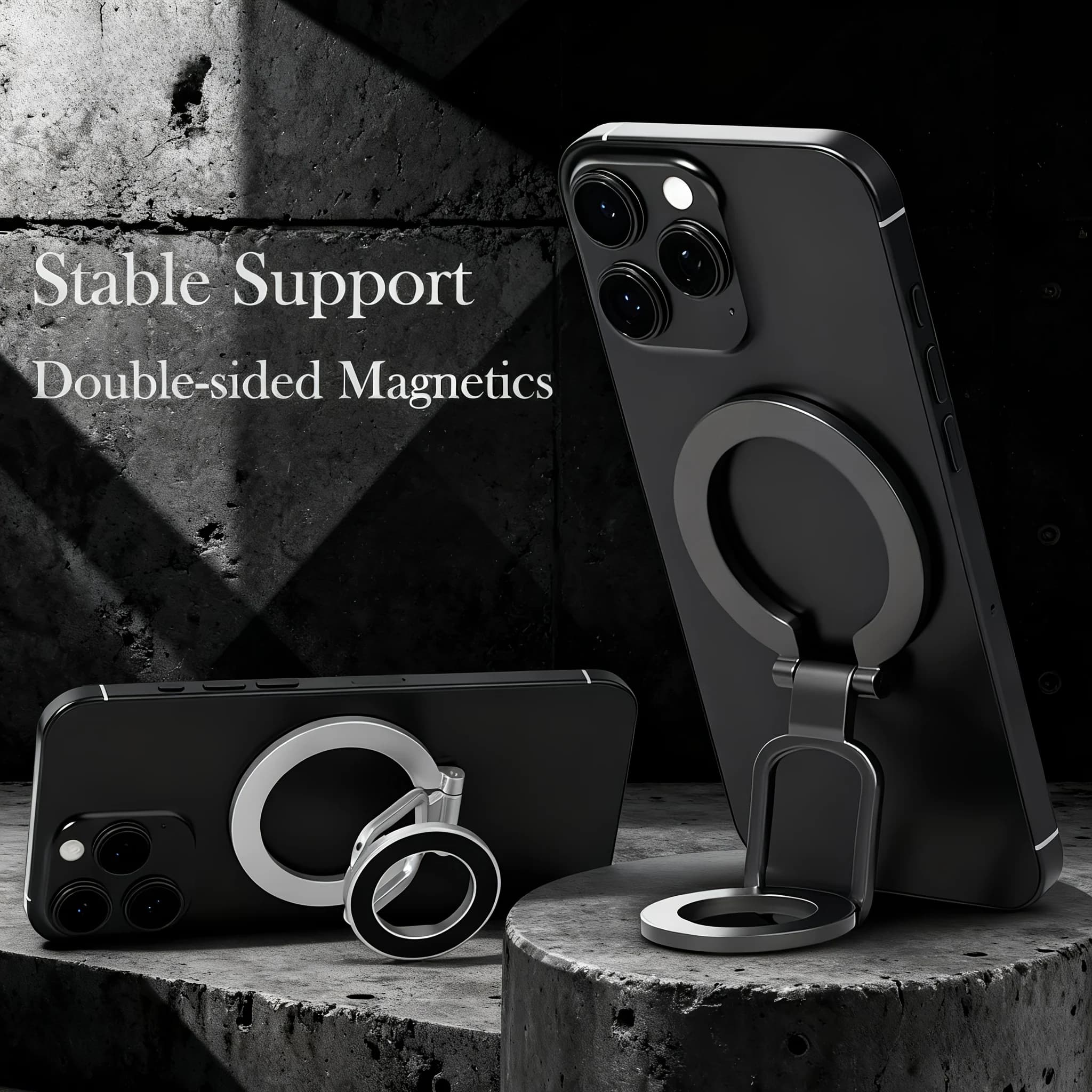 Supporto per cellulare bifacciale, anello magnetico, impugnatura magnetica a 360 gradi, supporto ad anello magnetico, supporto pieghevole, adatto per supporto magnetico da auto per iPhone 17/16/15/14/13/12 Pro Max