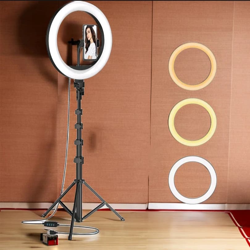 Lampada ad anello di grandi dimensioni da 30 cm/12 pollici con treppiede Luce ad anello per selfie dimmerabile con illuminazione fotografica a tubo anulare a colori