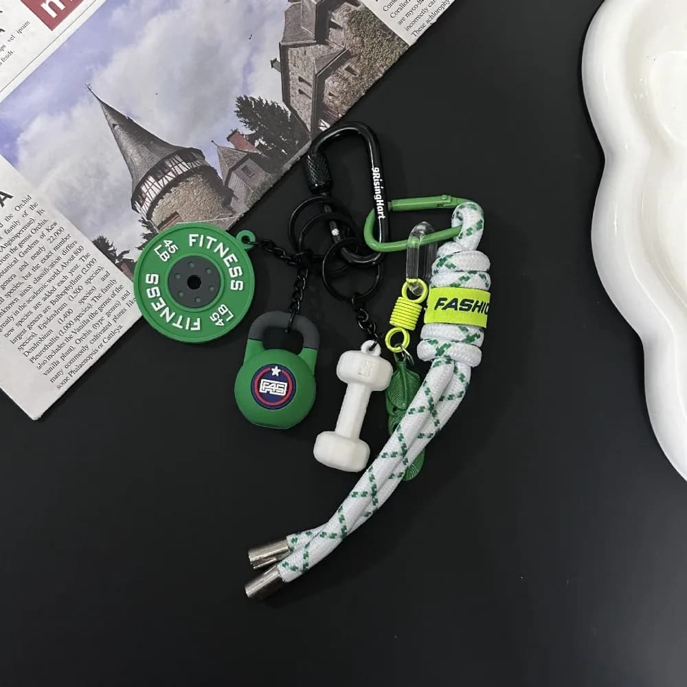 Portachiavi Serie Mini Fitness: Ciondolo Creativo a Forma di Kettlebell Colorati, Piastre per Bilanciere e Manubri Simulati, Charm per Borsa