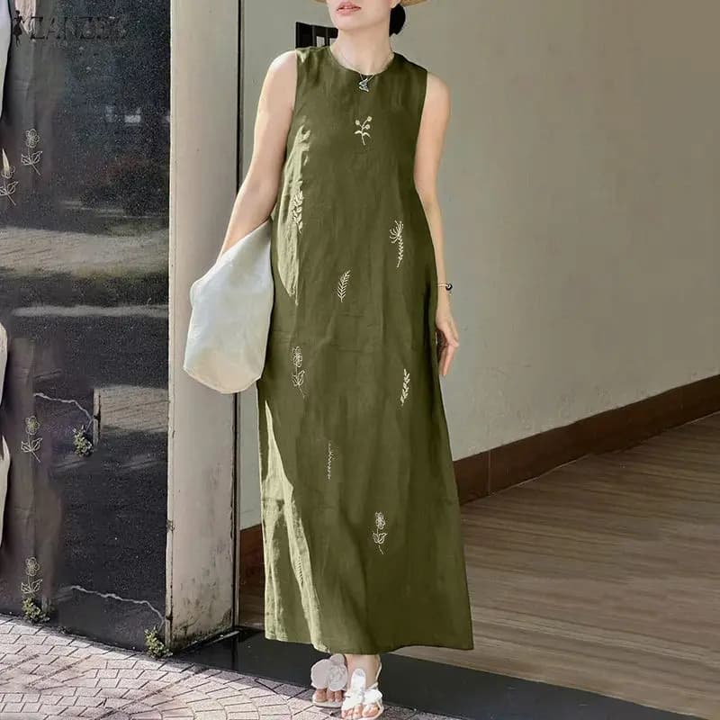 2026 ZANZEA Summer Sleeveless Printed Sundress Women Stylish Holiday Tank Robe Casual O Nek Loose Dress Vintage Work Dresses