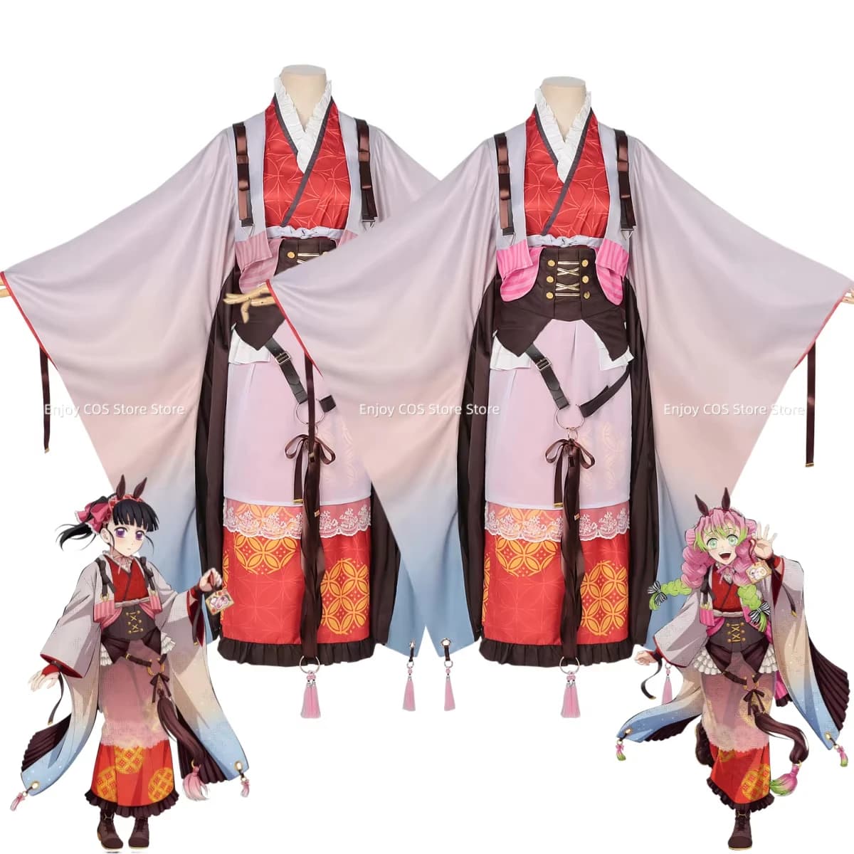 Costume Cosplay Anime Kanroji Mitsuri Tsuyuri Kanawo, Kimono Rosa Giapponese, Vestito Tradizionale per Festival