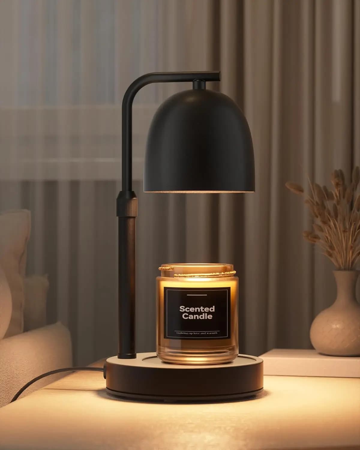Candle Warmer Lamp with Timer Dimmable, Adjustable Height Black Candle Warmer for Jar Candles, Birthday Gifts for Women & Men, Office Decor, House Warming Gift, Wax Melt Warmer with 2 Bulbs