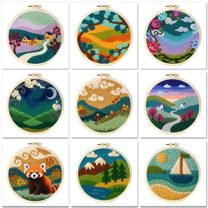 GATYZTORY Punch Needle Kit Scenery Punch Embroidery Kits for Adults Beginner Forest Punch Needle Fabric, Hoops Yarns and S