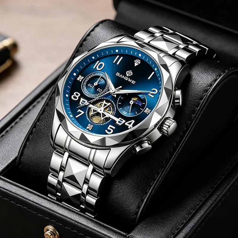 Orologio da Uomo BANGWEI di Lusso alla Moda, al Quarzo, Casual Business, Sportivo, in Acciaio Inossidabile, Impermeabile, con Fasi Lunari