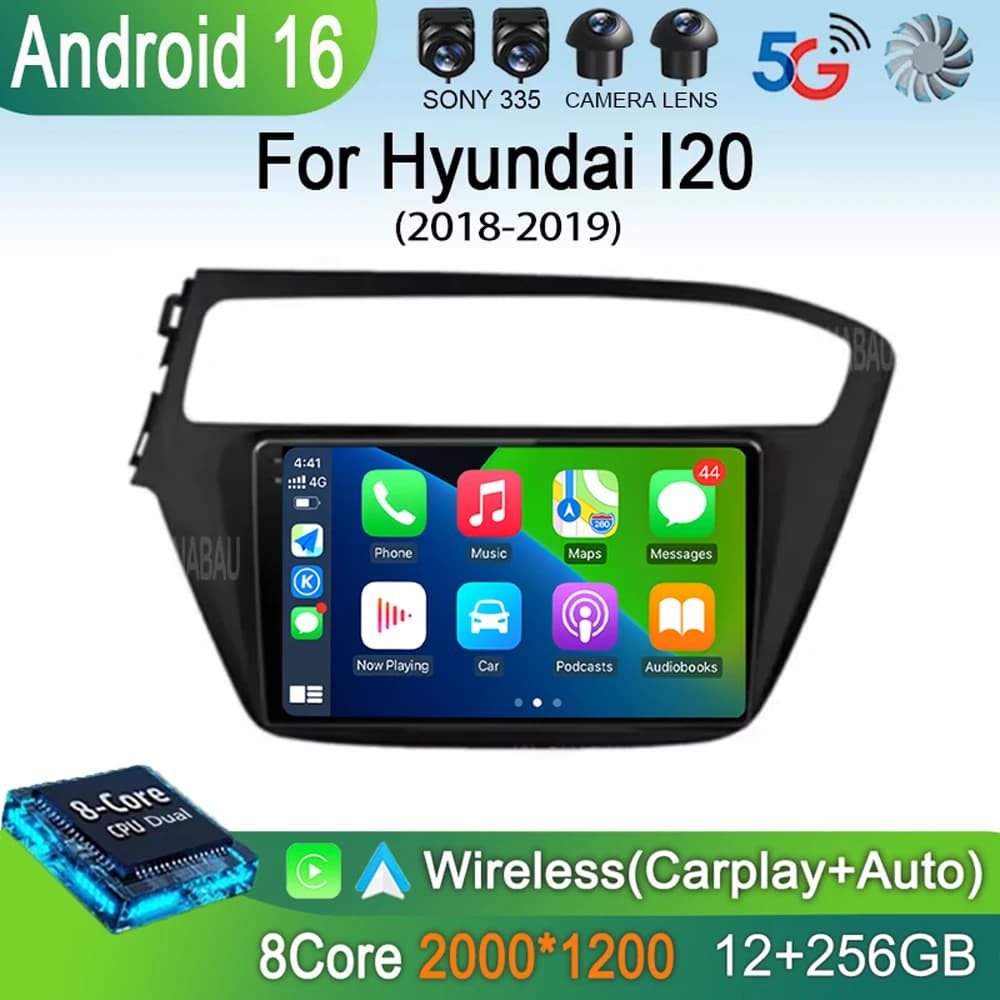 Autoradio Android 16 con Carplay per Hyundai I20 2018 2019, Lettore Multimediale GPS, Stereo con Videocamera 360°, 4G+WiFi, DSP