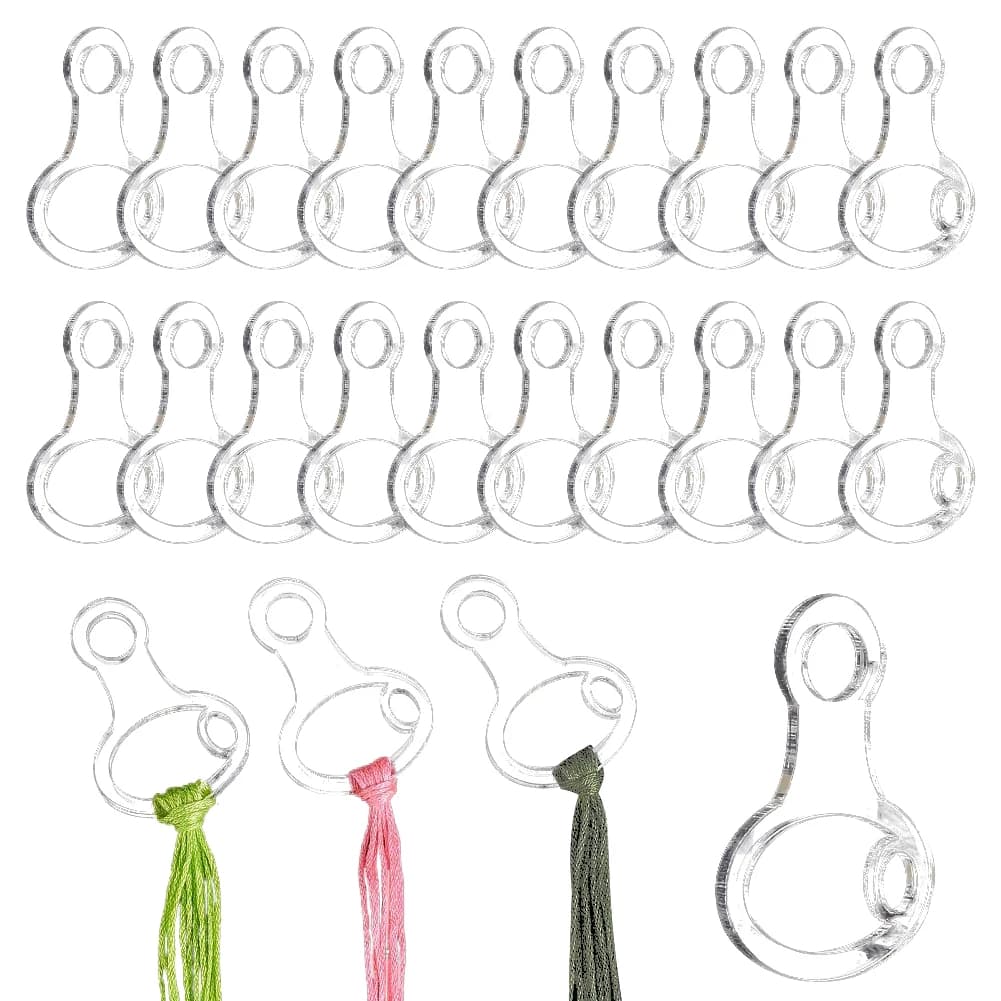 40Pcs Acrylic Cross Stitch Threading Board with Iron Ring DIY Craft Embroidery Thread Holder Clear Winding Boards Floss Bobbins