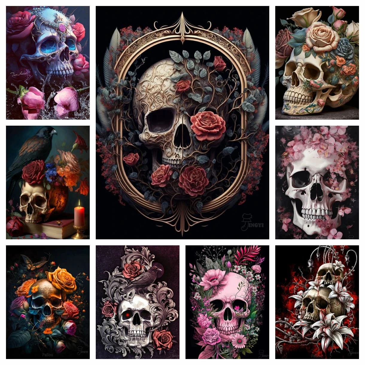 Halloween Flower Sugar Skull Diamond Painting Art Mexican Day Of The Dead Horror Death Skeleton Rose Crystal Cross Stitch Deco