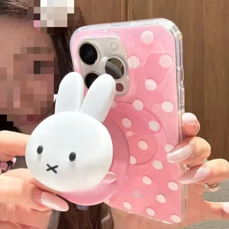 ​ Custodia per telefono Miffy Pastel per iPhone 16ProMax15 Supporto per telefono con testa di coniglietto 3D magnetico ultra-sottile antigoccia magnetico ultra-sottile