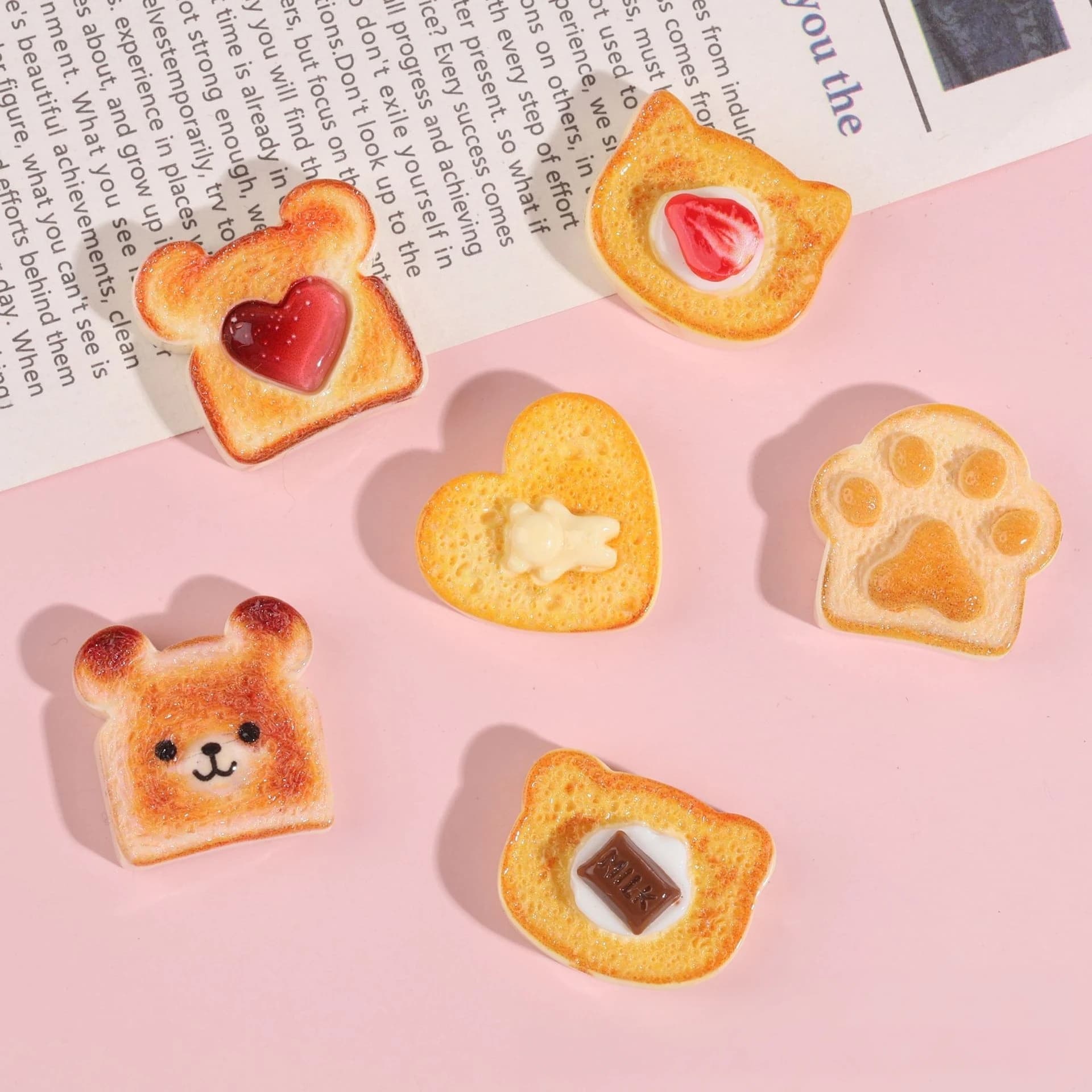 30pcs Mini Toast Resin Charms - Food Play Craft Supplies for Hair Clips, Phone Cases, Jewelry, Bags & Home Decor
