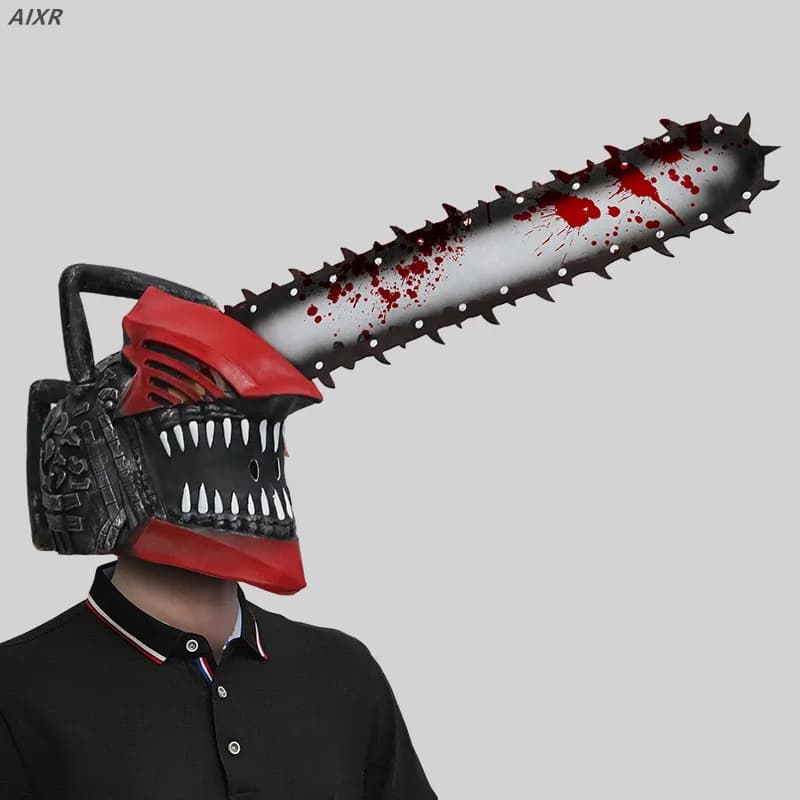 Motosega copricapo Halloween Cosplay spaventoso motosega mano Costume Prop Party Spoof Therian Mask Mascara giapponese lattice realistico