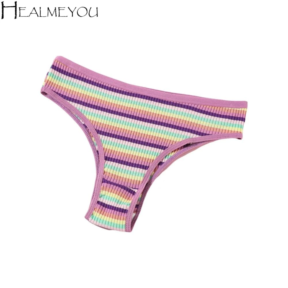 Female Lingerie Low Waist Striped Underpants Colorful Briefs Women's Underwear Soft Cotton Triangle Panties Girls