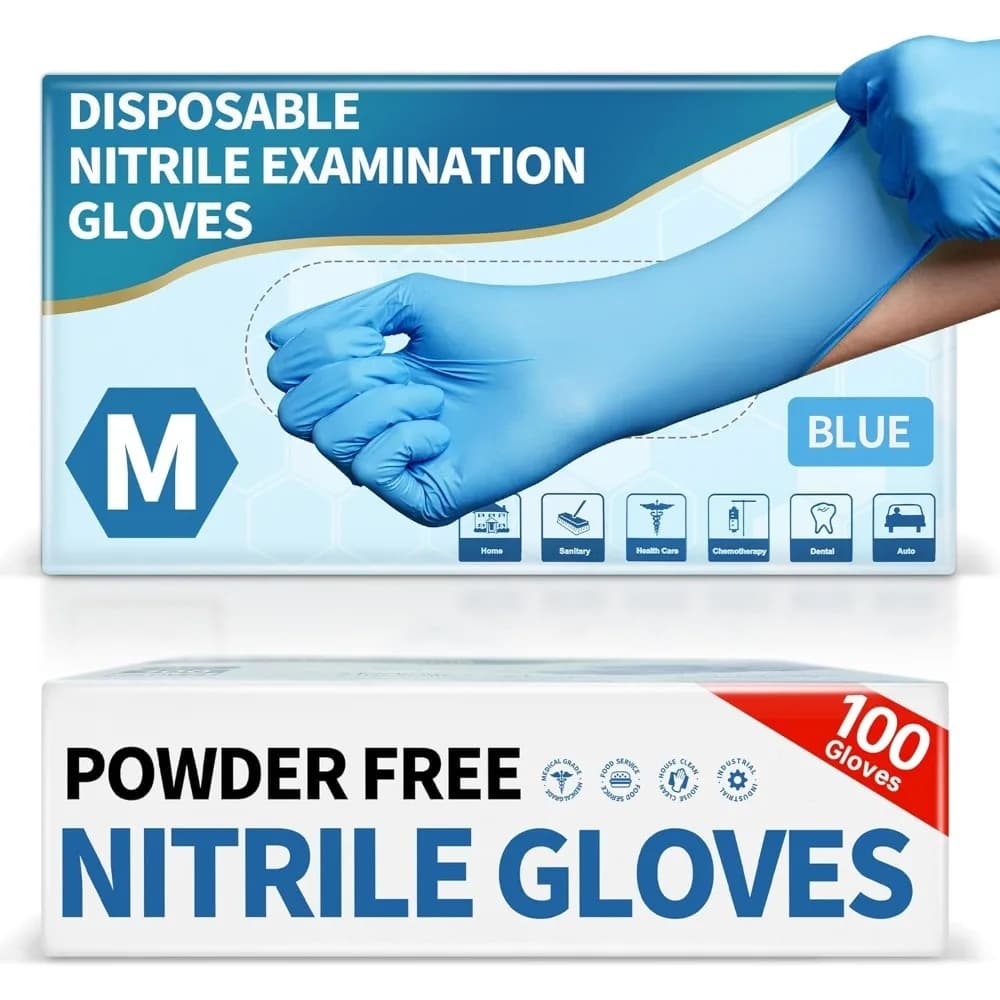 Guanti da esame monouso in nitrile blu medico, 4,5 mil 100 pezzi, resistenti agli agenti chimici senza polvere, senza lattice, sicuri per alimenti