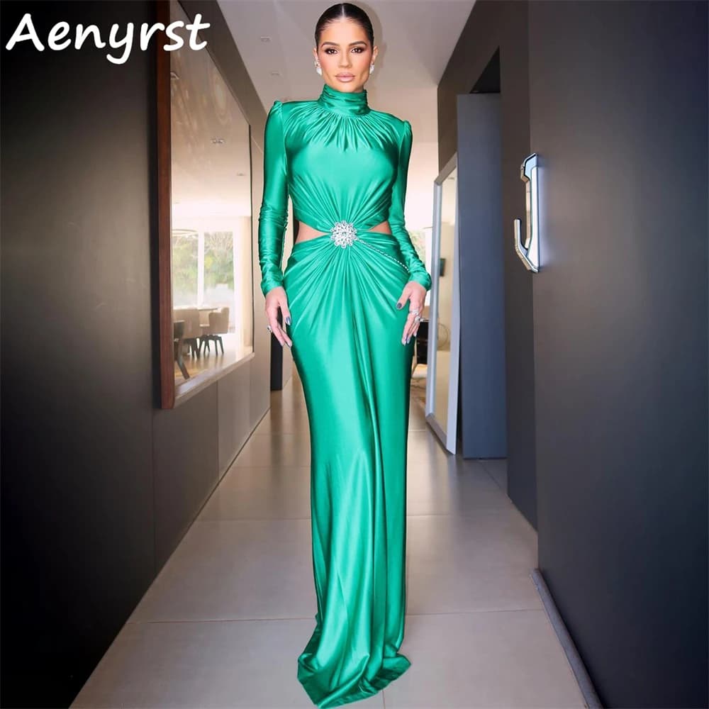 Aenyrst Arabia Saudita abiti da ballo a sirena personalizzati collo alto pieghettato abiti da sera aderenti spaccati abito da festa lungo fino al pavimento