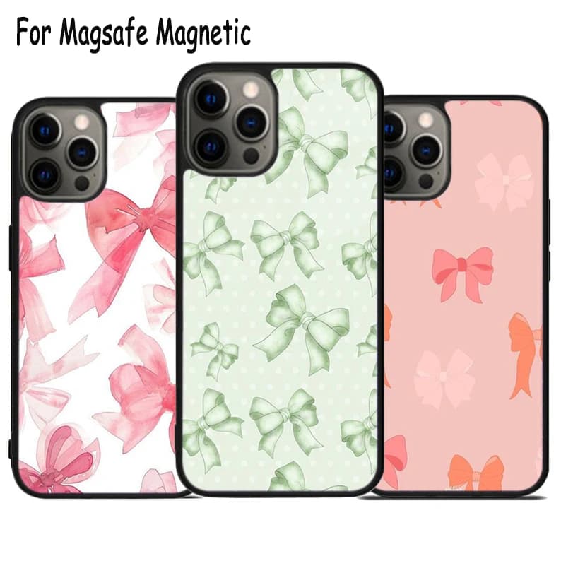 Custodia per telefono con ricarica wireless resistente e fiocchi colorati per iPhone 17 Air 15 16 16e 14 13 11 12 Pro Max Plus, Cover Magnetica Magsafe