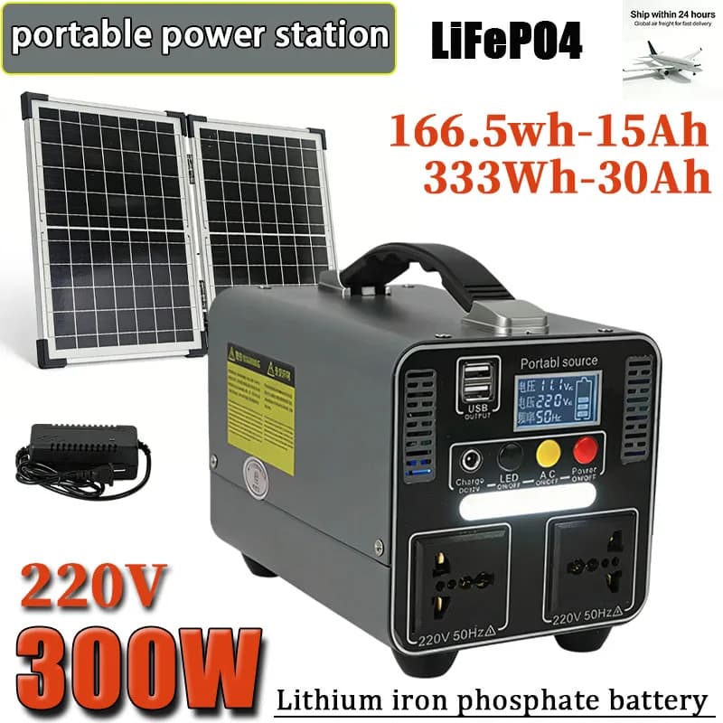 Stazione di Alimentazione Portatile 220V 300W, Batteria al Litio Ferro Fosfato 166.5Wh/333Wh 15Ah/30Ah, per Campeggio, Casa e Emergenze