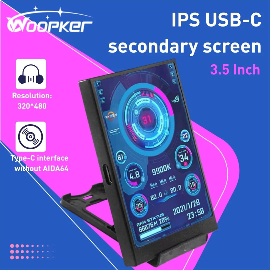 3.5 Inch TYPE-C Secondary Computer Screen GPU RAM HDD Monitor USB Display with AIDA64 Suitable for Windows