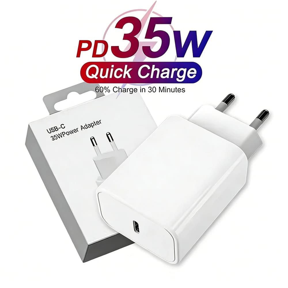 Caricabatterie Rapido USB-C PD da 35W con Spina EU per iPhone 11 12 13 14 15 16 17 Pro Max X XR XS Max 8 Plus, Caricatore Veloce per Telefono con Scatola
