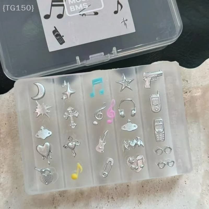 【No】 Stampo in silicone 3D per lavorazione di unghie e gioielli, modelli riutilizzabili con disegni musicali, punk, sirene per resina e gel UV