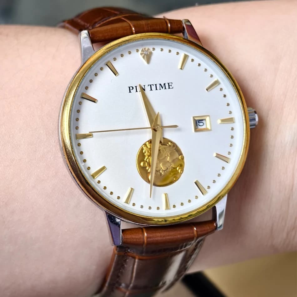 Offerta di Liquidazione: Orologio Meccanico Automatico di Lusso per Uomo, Cinturino in Vera Pelle, Design Tourbillon, Quadrante Dorato, Orologio da Polso Elegante