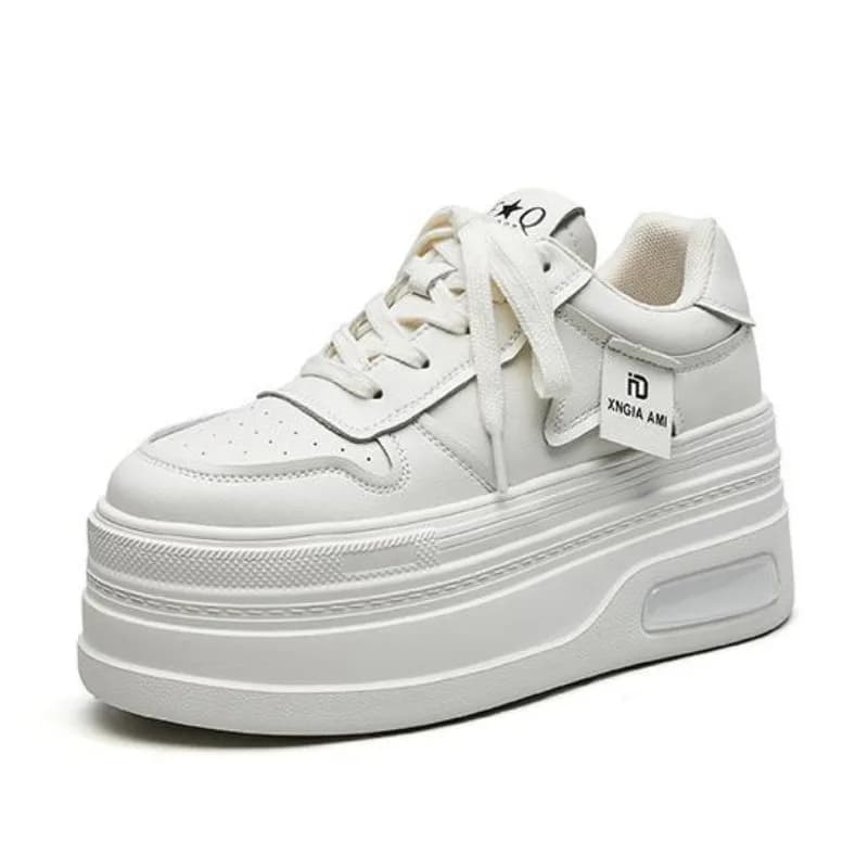Sneakers with wedge with 9 cm plateau in real autumn leather comfortable and breathable skate shoes vulcanized with hidden big heel