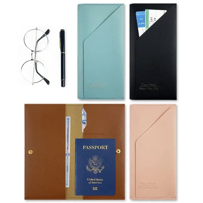 Borsa per documenti da viaggio solida Custodia per passaporto multifunzionale in pelle PU Porta biglietti ID aziendale/Borse per carte di credito