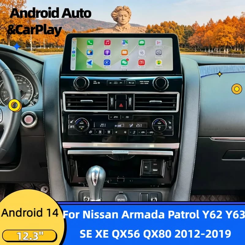 12.3" Android 14 CarPlay Auto Car Radio For Nissan Armada Patrol Y62 Y63 SE XE QX56 QX80 2012-2019 GPS Multimedia Stereo Player