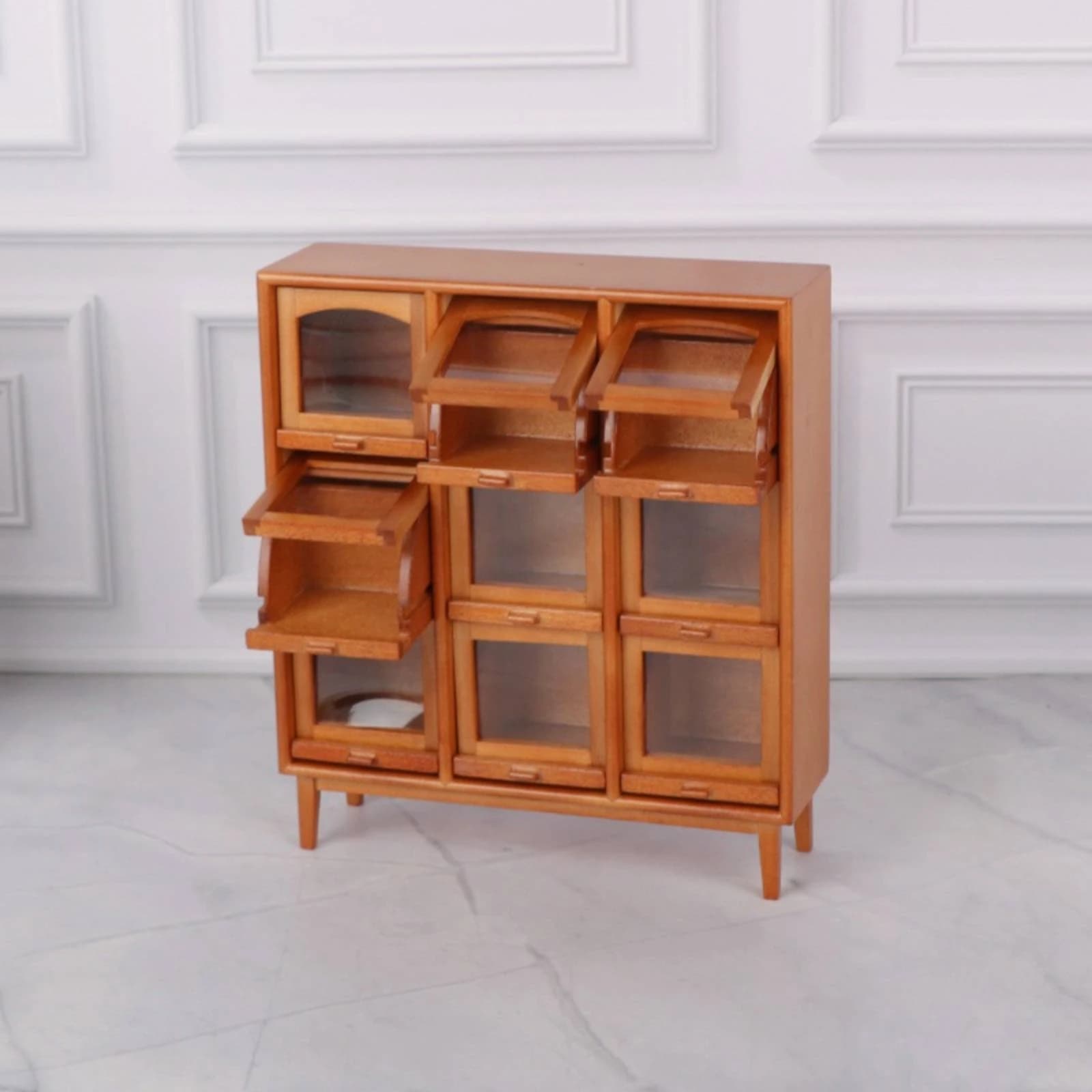 Mobiletto a 9 Scomparti Design Wabi-Sabi, Mini Armadietto Contenitore, Mini Scaffale Organizzatore, Lavorazione Artigianale Squisita per Collezionisti