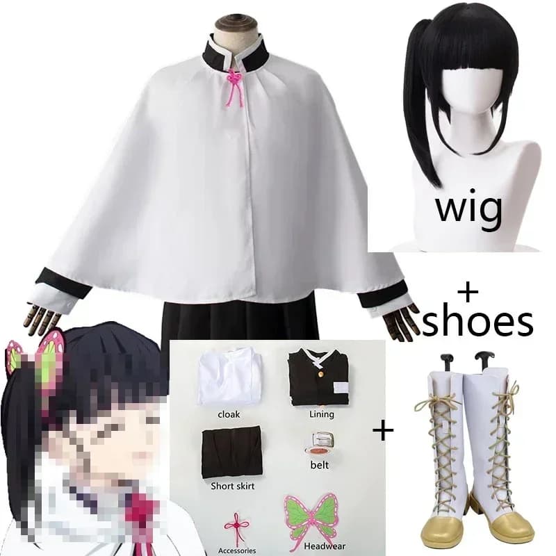 Costume da cosplay di Kanao Tsuyuri con parrucca per adulti, set completo, costume da anime Kimetsu per feste di Halloween.