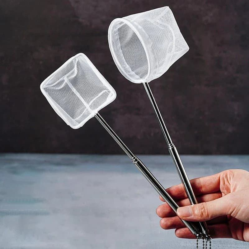 Rete da Pesca Telescopica in Acciaio Inox con Maglia Fine 3D per Acquario, Pesci Piccoli e Tropicali, Manico Lungo Regolabile